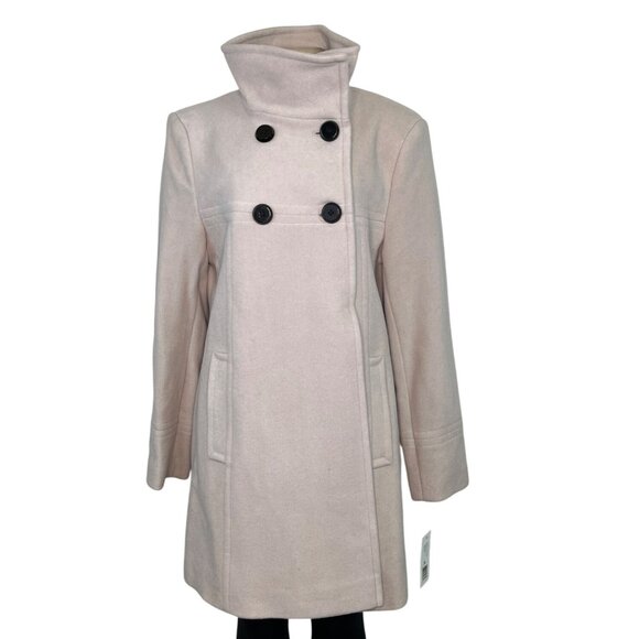 Larry Levine Women's Beige Double-Breasted Turtleneck Coat Sz 12 - New - Picture 1 of 7